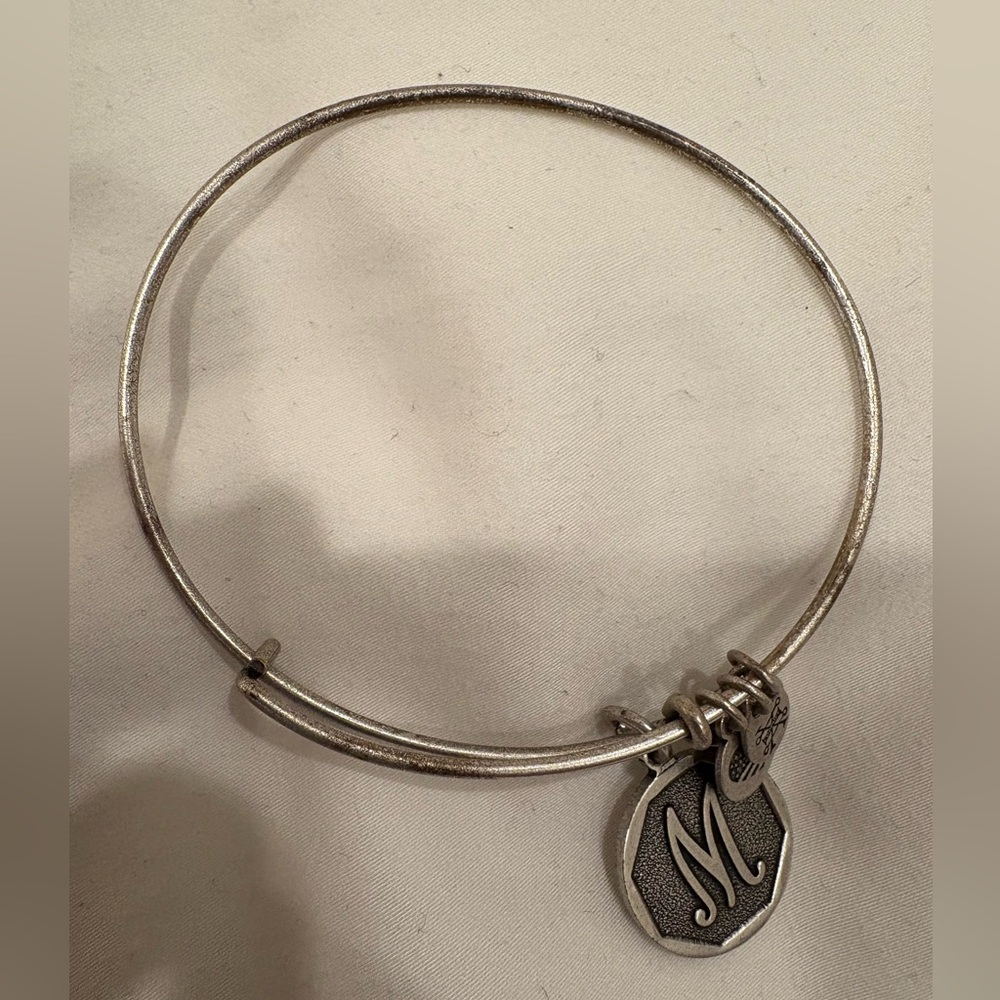 Alex and Ani Women Initial M Charm Bangle Rafaelian Silver Finish